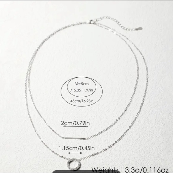 925 Sterling Silver Double Layer Necklace With Hollow Circle Pendant - Picture 4 of 4